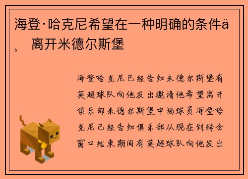 海登·哈克尼希望在一种明确的条件下离开米德尔斯堡